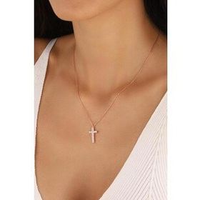 Mistik Silver Beyaz Zirkon Taşlı Gümüş Haç Kolye