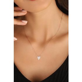 Mistik Silver Beyaz Zirkon Taşlı Küçük Kalp Gümüş Kolye