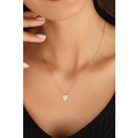 Mistik Silver Beyaz Zirkon Taşlı Küçük Kalp Gümüş Kolye