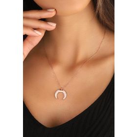 Mistik Silver Beyaz Zirkon Taşlı Ters Hilal Gümüş Kolye