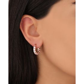 Mistik Silver Büyük Beyaz Taşlı Halka Gümüş Küpe
