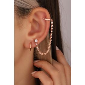 Mistik Silver Büyük Taşlı Sallantılı Gümüş Zincir Küpe