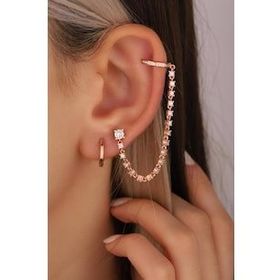 Mistik Silver Büyük Taşlı Sallantılı Gümüş Zincir Küpe