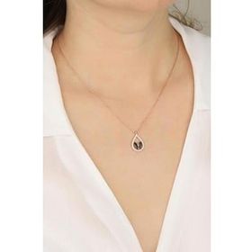 Mistik Silver Damla Taşlı Siyah Kelebek Gümüş Kolye