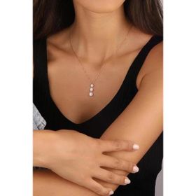 Mistik Silver Dikey Üç Taşlı Gümüş Kolye