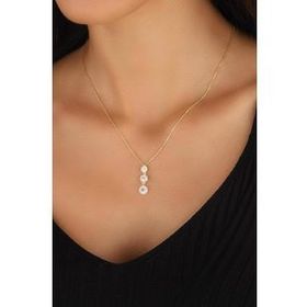 Mistik Silver Dikey Üç Taşlı Gümüş Kolye