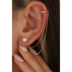 Mistik Silver Kıkırdaktan Geçmeli İncili Gümüş Zincir Küpe