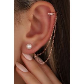 Mistik Silver Kıkırdaktan Geçmeli İncili Gümüş Zincir Küpe