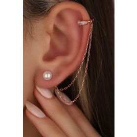 Mistik Silver Kıkırdaktan Geçmeli İncili Gümüş Zincir Küpe