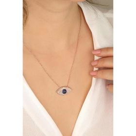 Mistik Silver Kirpikli Lacivert Göz Gümüş Kolye