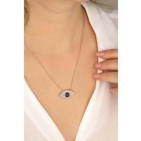 Mistik Silver Kirpikli Lacivert Göz Gümüş Kolye