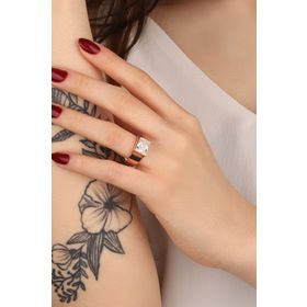 Mistik Silver Kristal Beyaz Taşlı Büyük Dikdörtgen Taşlı Gümüş Yüzük