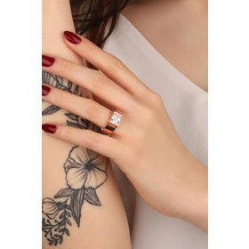 Mistik Silver Kristal Beyaz Taşlı Büyük Dikdörtgen Taşlı Gümüş Yüzük