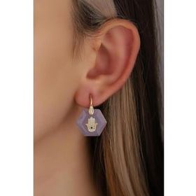 Mistik Silver Kristal Mor Taşlı Gümüş El ve Gözlü Küpe