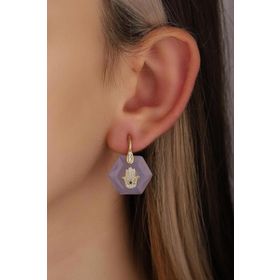 Mistik Silver Kristal Mor Taşlı Gümüş El ve Gözlü Küpe