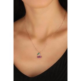 Mistik Silver Küçük Yapraklı Kiraz Gümüş Kolye