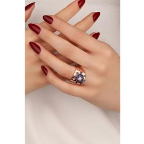 Mistik Silver Lacivert Baget Taşlı Kalın Güneş Gümüş Yüzük