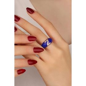 Mistik Silver Lacivert Mineli Gümüş Harf Yüzük