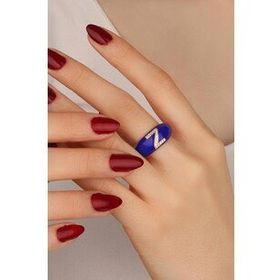 Mistik Silver Lacivert Mineli Gümüş Harf Yüzük