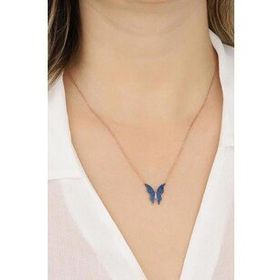 Mistik Silver Lacivert Taşlı Gümüş Kelebek Kolye