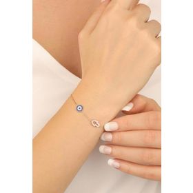 Mistik Silver Nazar Boncuklu Fatmana Gümüş Bileklik