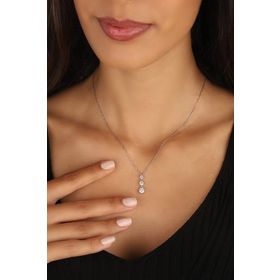 Mistik Silver Ortası Tek Taşlı Sarkık Gümüş Kolye