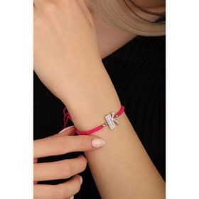 Mistik Silver Pembe İpli Gümüş Harfli Bileklik