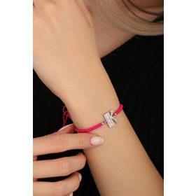 Mistik Silver Pembe İpli Gümüş Harfli Bileklik