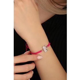Mistik Silver Pembe İpli Gümüş Harfli Bileklik