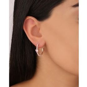 Mistik Silver Pembe Kalpli Yarım Halka Gümüş Küpe