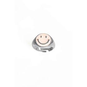 Mistik Silver Pembe Mineli Gülen Emojili Gümüş Yüzük