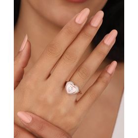 Mistik Silver Pembe Mineli Ortası Taş Kalpli Gümüş Yüzük