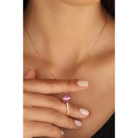 Mistik Silver Pembe Taşlı Lolipop Şeker Gümüş Kolyesi