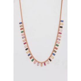 Mistik Silver Renkli Baget Taşlı Sallantılı Gümüş Kolye