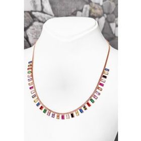 Mistik Silver Renkli Baget Taşlı Sallantılı Gümüş Kolye
