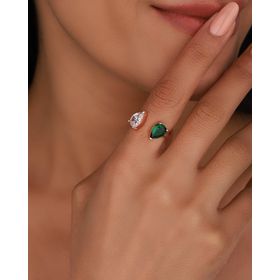 Mistik Silver Renkli Çift Damla Taşlı Gümüş Yüzük