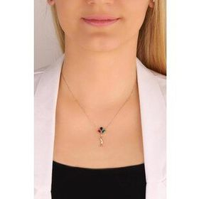 Mistik Silver Renkli Taşlı Balonlu Kız Gümüş Kolyesi