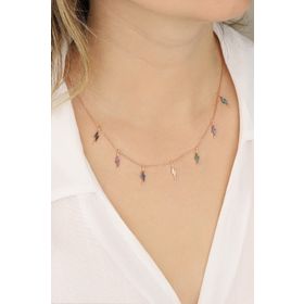Mistik Silver Renkli Taşlı Çoklu Şimşek Gümüş Kolye