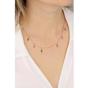 Mistik Silver Renkli Taşlı Çoklu Şimşek Gümüş Kolye