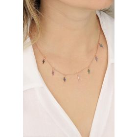 Mistik Silver Renkli Taşlı Çoklu Şimşek Gümüş Kolye