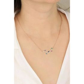 Mistik Silver Renkli Taşlı Gümüş Ağaç Dalı Kolye