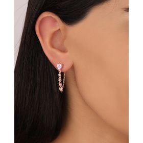 Mistik Silver Renkli Taşlı Kalpli Sallantılı Gümüş Küpe