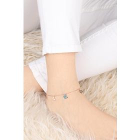 Mistik Silver Renkli Taşlı Kelebekli Gümüş Halhal