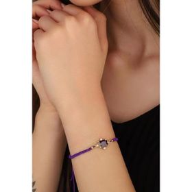 Mistik Silver Renkli Taşlı Mor Renkli İpli Gümüş Bileklik