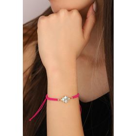 Mistik Silver Renkli Taşlı Pembe Renkli İpli Gümüş Bileklik