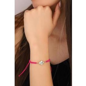 Mistik Silver Renkli Taşlı Pembe Renkli İpli Gümüş Bileklik