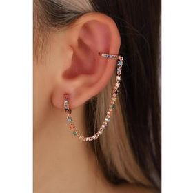 Mistik Silver Renkli Taşlı Sallantılı Zincir Gümüş Küpe