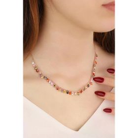 Mistik Silver Sallantılı Renkli Damla Taşlı Gümüş Kolye