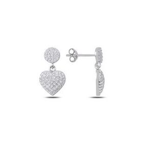 Mistik Silver Sallantılı Zirkon Taşlı Gümüş Kalp Küpe