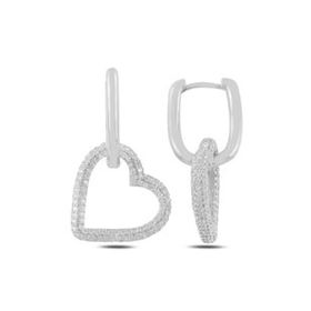 Mistik Silver Sallantılı Zirkon Taşlı Gümüş Kalp Küpe